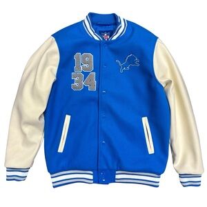 Detroit Lions NFL Team Apparel Faux Wool Varsity Bomber Jacket